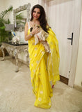 Yellow polka saree