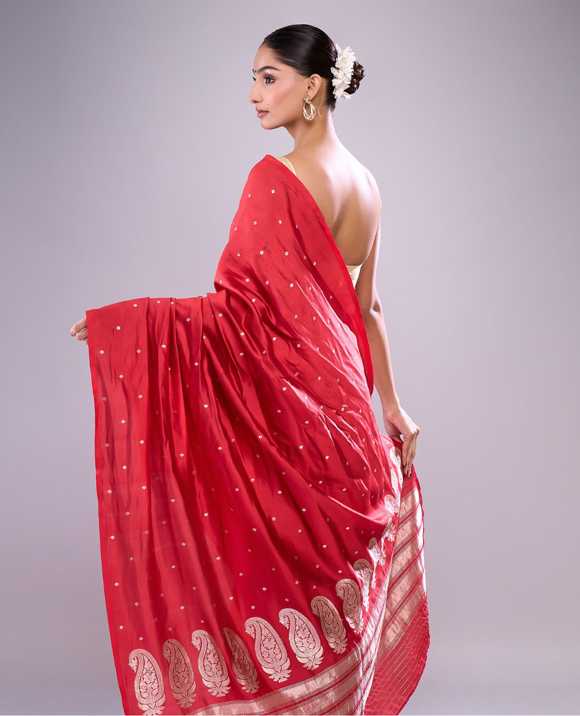 Red paisley saree